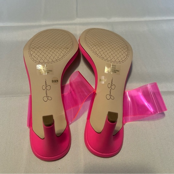 NEW Jessica Simpson Lissah 2 Neon Pink Clear Toe-Loop Slide Heel Size 8.5M - Picture 5 of 9